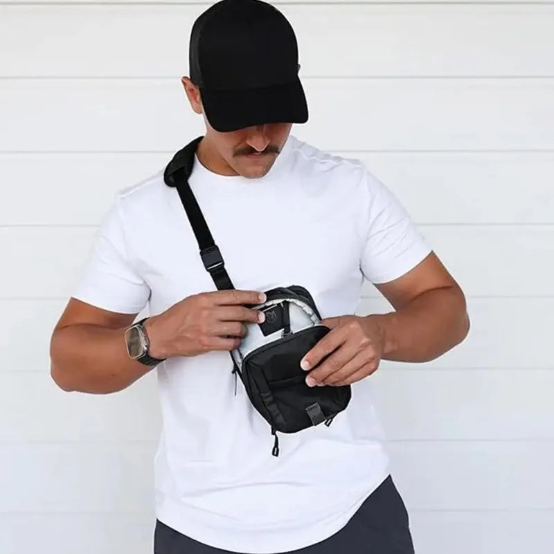 Unisex Magnetic Gym Phone Sling Bag Sport Chest Crossbody Handle Pouch with Earphone Key Water Bottle Organizer for Fitness Floo